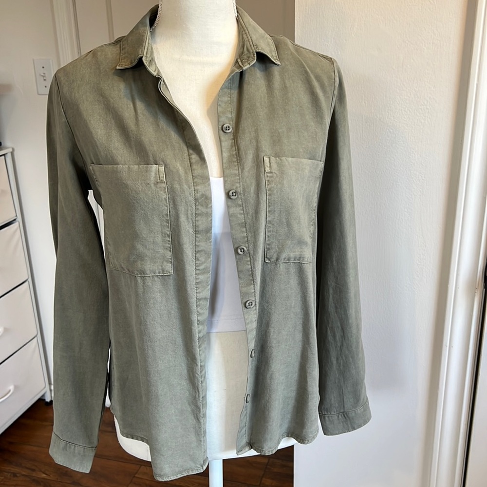 Anthropologie Button Down Long Sleeve 100% Tencel Cotton & Stone